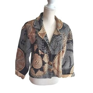 Vintage‎ Paco Solér Womens Jacket Knit 90s Size S M Tan Black Geometric Cotton
